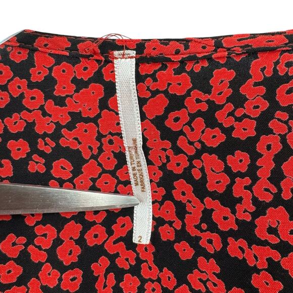 Free People Kinsley Red & Black Floral Print V-neck Long Sleeve Mini Wrap Dress - Picture 12 of 15